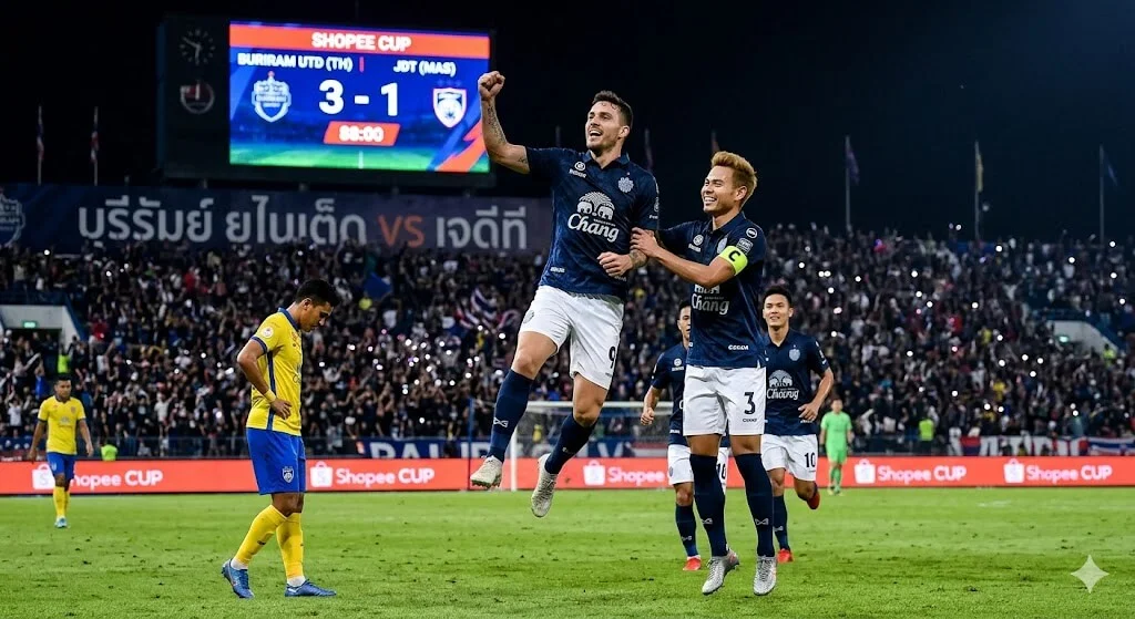 บุรีรัมย์ ยูไนเต็ด ชนะ เจดีที 3-1 ในศึก Shopee Cup | วิเคราะห์บอลสดและวิธีทำกำไรที่ HUC99