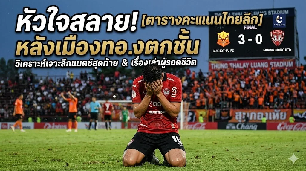 วิเคราะห์ตารางคะแนนไทยลีกหลังเมืองทองยูไนเต็ดตกชั้น สรุปผลบอลสดไทยลีกแมตช์สุโขทัยเอฟซีชนะเมืองทอง และเทคนิคการเล่น HUC99 เพื่อสร้างรายได้จากผลกีฬา